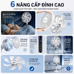 Quạt Cây Đứng Điện Tử 7 Cánh PIP 389, Quạt Điện Tử 8 Chế Độ Hẹn Giờ Thông Minh, Điều Khiển Từ Xa 4