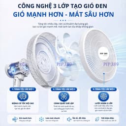 Quạt Cây Đứng Điện Tử 7 Cánh PIP 389, Quạt Điện Tử 8 Chế Độ Hẹn Giờ Thông Minh, Điều Khiển Từ Xa 5