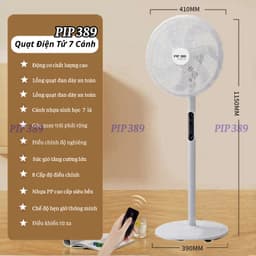 Quạt Cây Đứng Điện Tử 7 Cánh PIP 389, Quạt Điện Tử 8 Chế Độ Hẹn Giờ Thông Minh, Điều Khiển Từ Xa 9