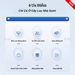 Cây Lau Nhà Tự Vắt SUMI Mẫu Mới Bàn Lau Lớn 45cm, Chổi Lau Nhà San Hô Xoay 360 Độ Thông Minh SH4C 2