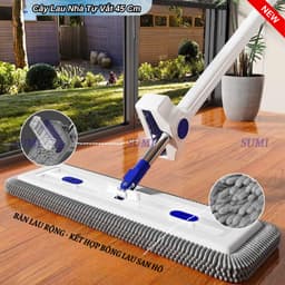Cây Lau Nhà Tự Vắt SUMI Mẫu Mới Bàn Lau Lớn 45cm, Chổi Lau Nhà San Hô Xoay 360 Độ Thông Minh SH4C 9