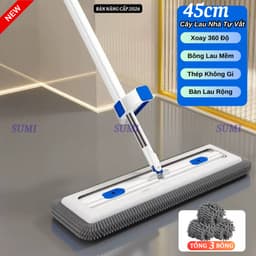 Cây Lau Nhà Tự Vắt SUMI Mẫu Mới Bàn Lau Lớn 45cm, Chổi Lau Nhà San Hô Xoay 360 Độ Thông Minh SH4C 1
