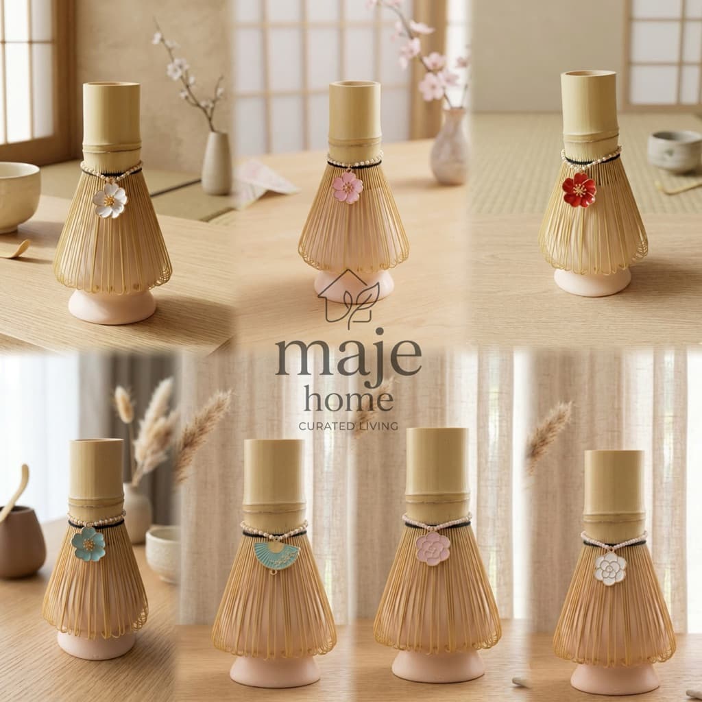 Charm treo chasen thủ công (không bao gồm chasen) hoa sakura. Phụ kiện handmand trang trí chổi tre matcha - Majehome