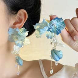 Bông Tai Hoa Lụa Bản To Dáng Dài Kèm Tua Rua Pha Lê Đi Tiệc Phong Cách Nàng Thơ Sang Trọng 1