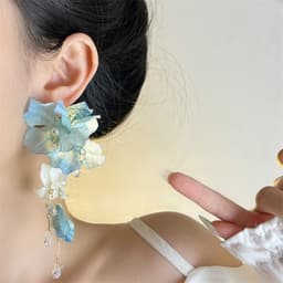 Bông Tai Hoa Lụa Bản To Dáng Dài Kèm Tua Rua Pha Lê Đi Tiệc Phong Cách Nàng Thơ Sang Trọng 6