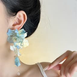 Bông Tai Hoa Lụa Bản To Dáng Dài Kèm Tua Rua Pha Lê Đi Tiệc Phong Cách Nàng Thơ Sang Trọng 8