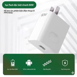 Bộ Sạc Nhanh 80W SUPER VOOC Cổng USB Type C, Sạc Nhanh Không Nóng Máy 5