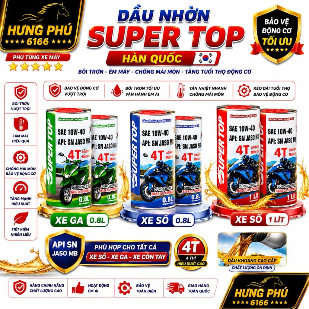 Dầu nhớt super top xe ga xe số 0,8L-1L