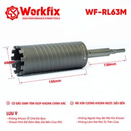 Mũi rút lõi có định tâm WORKFIX WF-RL63M, Kích thước 63x155mm, Chuôi dài 13cm, Có rãnh thoát phôi 2