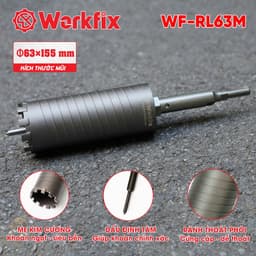 Mũi rút lõi có định tâm WORKFIX WF-RL63M, Kích thước 63x155mm, Chuôi dài 13cm, Có rãnh thoát phôi 3