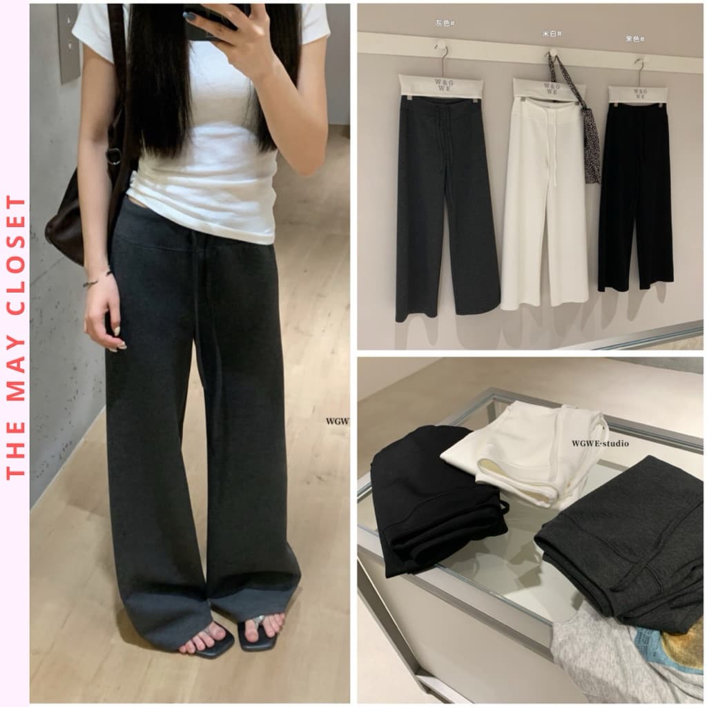 [SẴN] 𝑻𝒉𝒆𝑴𝒂𝒚 x 𝐖𝐆𝐖𝐄/ Quần Nỉ Ống Suông Nữ WG.WE 9337 Chất Mát Ống Rộng Cạp Cao Lưng Thun Dáng Dài Tôn Dáng