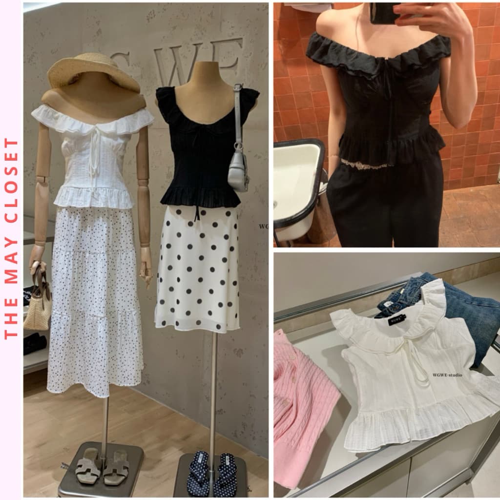 𝑨𝒏𝒏 𝑺𝒕𝒖𝒅𝒊𝒐  [SẴN] 𝐖𝐆𝐖𝐄/ Áo Đũi Cổ Sen Bèo Gấu WG.WE 9756 Buộc Nơ Khóa Sườn Ôm Dáng
