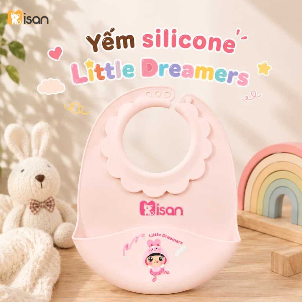 [Misan] - Yếm silicone có máng hứng cổ bo tròn mềm mại Little Dreamers