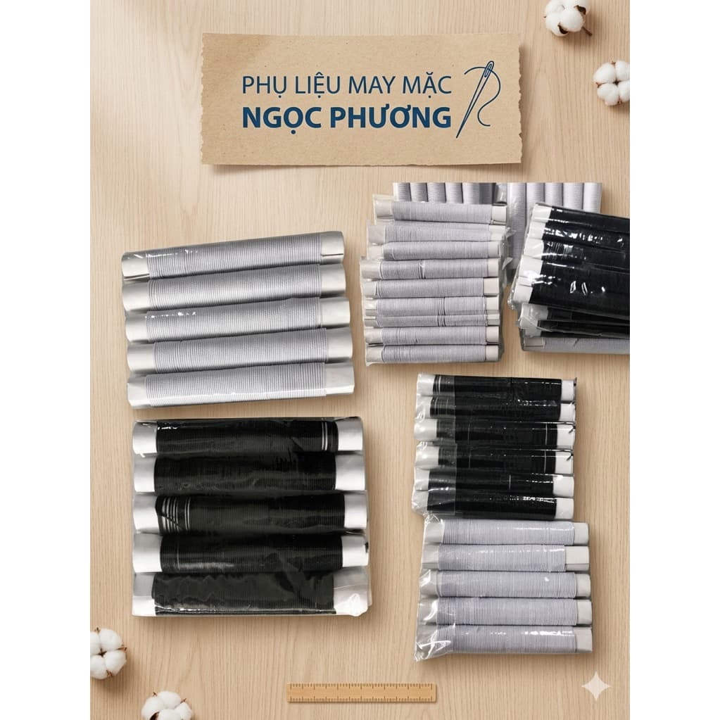 Bịch 5 cuộn chỉ thun trắng hoặc đen may nhún