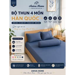 Bộ ga thun lạnh Hàn Quốc 4 món Aniva Home, thiết kế gối ôm khoá kéo, mềm mại, thoáng mát, sang trọng 1