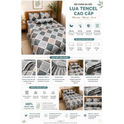 Bộ Chăn Ga Gối Lụa Tencel 5 Món 1m6 Aniva Home Cao Cấp Mềm Mịn Thoáng Mát Gối 50x70 Gối Ôm 35x100 5