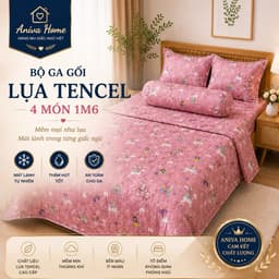Bộ Ga Gối Lụa Tencel 4 Món 1m6 Aniva Home Cao Cấp Mềm Mát Thoáng Khí Ga Bọc Nệm 5-25cm 1