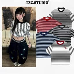 Áo thun kẻ sọc nam nữ Tzc Studio form dáng boxy phong cách unisex 1