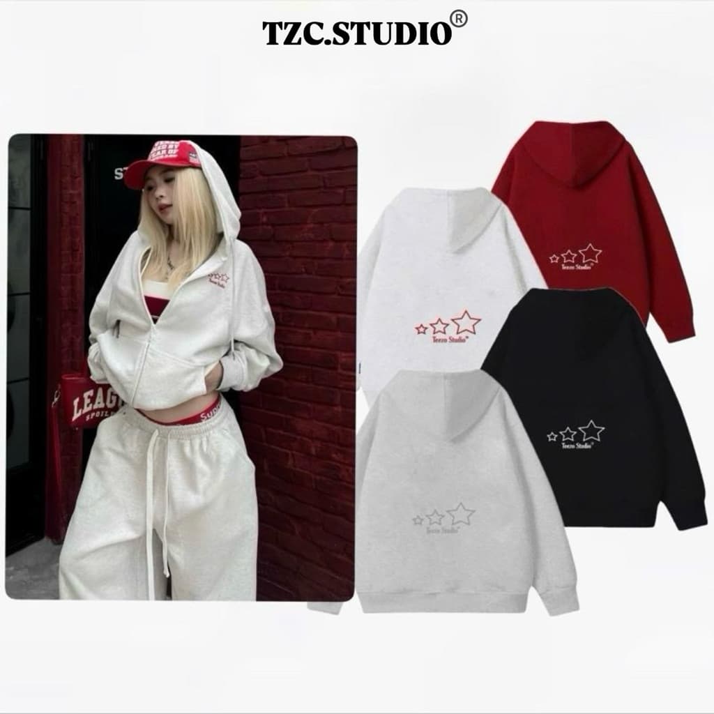 Áo khoác hoodie Zip nam nữ TZC 3Star vải nỉ ép 2d, nỉ bông form dáng unisex