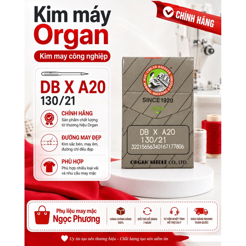 Kim máy 1 kim đốc nhỏ - Lỗ kim lớn - DBxA20 - Chính hãng Organ Nhật