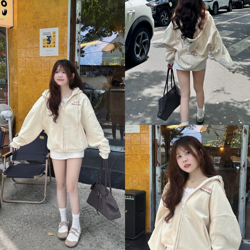 Áo khoác hoodie zip nam nữ thêu Icon vải nỉ bông form dáng unisex