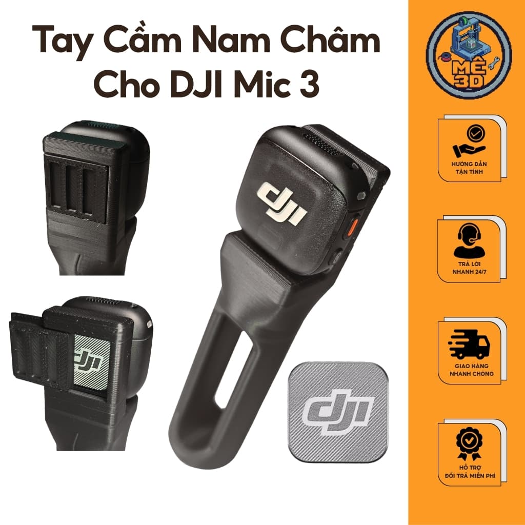 Tay Cầm Nam Châm Cho DJI Mic 3 Dùng Clip Nam Châm Zin DJI, Gắn Tháo Nhanh, Chống Xoay Mic [Mê 3D]