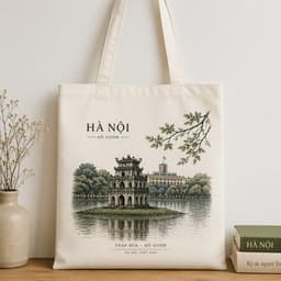 Túi tote có khóa in hình HÀ NỘI VIỆT NAM ĐẶC SẮC túi vải canvas KỶ NIỆM HÀ NỘI  kích thước 35x40cm tota0319 5