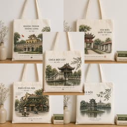 Túi tote có khóa in hình HÀ NỘI VIỆT NAM ĐẶC SẮC túi vải canvas KỶ NIỆM HÀ NỘI  kích thước 35x40cm tota0319 1
