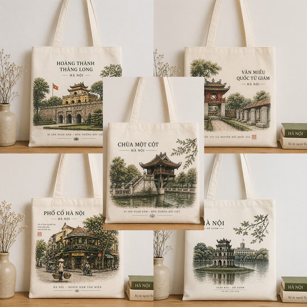 Túi tote có khóa in hình HÀ NỘI VIỆT NAM ĐẶC SẮC túi vải canvas KỶ NIỆM HÀ NỘI  kích thước 35x40cm tota0319