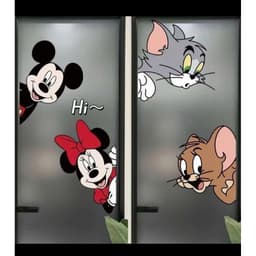 Miếng dán cửa hoạt hình sẵn keo hình micky & Tom & kity doremon 2