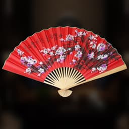 (90cm) Quạt xếp CÀNH ĐÀO ĐỎ chất liệu giấy nan tre 90cm phụ kiện trang trí phong cách cổ trang treo tường 6