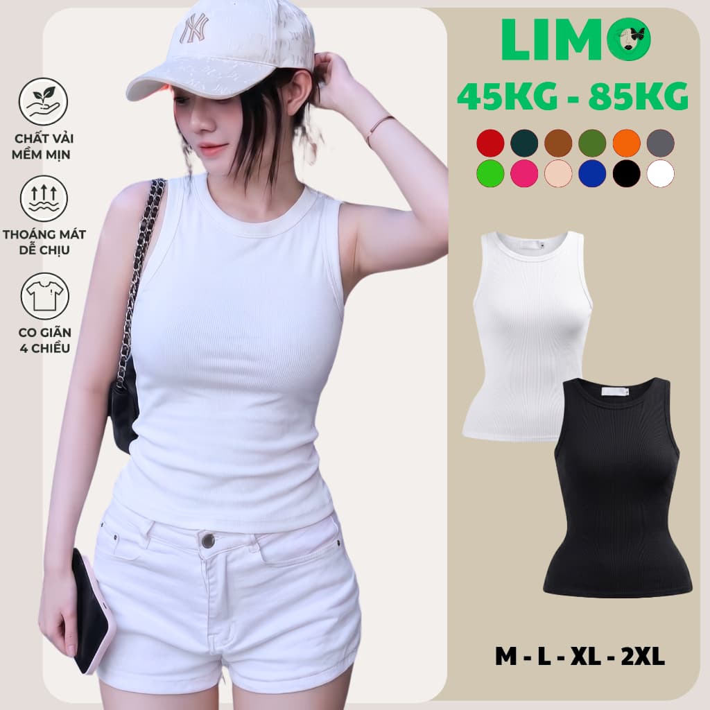 Áo Ba Lỗ Nữ Bigsize Thun Gân Tăm Co Giãn Mềm Mịn Sát Nách Thoáng Mát Mặc Hè Form Đẹp LIMO AT69