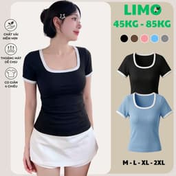 [Có Bigsize 45-85kg] Áo Thun Nữ Cổ Vuông Viền Tay Ngắn Gân Co Giãn Tôn Dáng Dễ Thương LIMO MS069 1