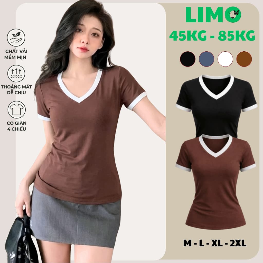 [Có Bigsize 45-85kg] Áo Thun Cổ Tim Tay Ngắn Cổ V Viền Ôm Đẹp Áo Phong Trơn Xinh Áo Thun Nữ MS166