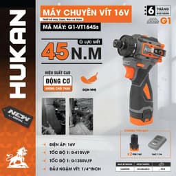 Bộ máy chuyên vít trượt pin HUKAN G1-VT1645s và G1-CVT345, Lực siết 45Nm - 2Pin - Không chổi than 1