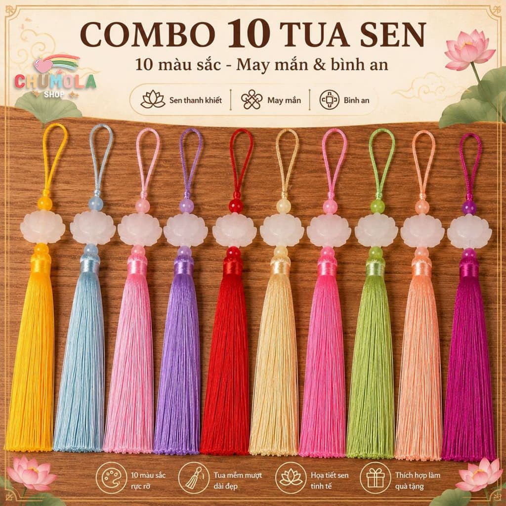 COMBO 10 tua rua hoa sen nhiều màu phụ kiện cổ trang treo quạt gắn áo liên hoa
