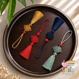 (COMBO 5) ĐỒNG TÂM KẾT HẠT ĐỎ TUA RUA NGẮN - Set Dây Treo Cổ Trang Trang Trí Ngày Tết May Mắn Xinh Xắn 1