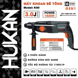 Máy khoan đục bê tông HUKAN K90, 3 Chức năng, Công suất lớn 1020w 3.0J - Motor đồng - Tặng kèm 5 mũi 1