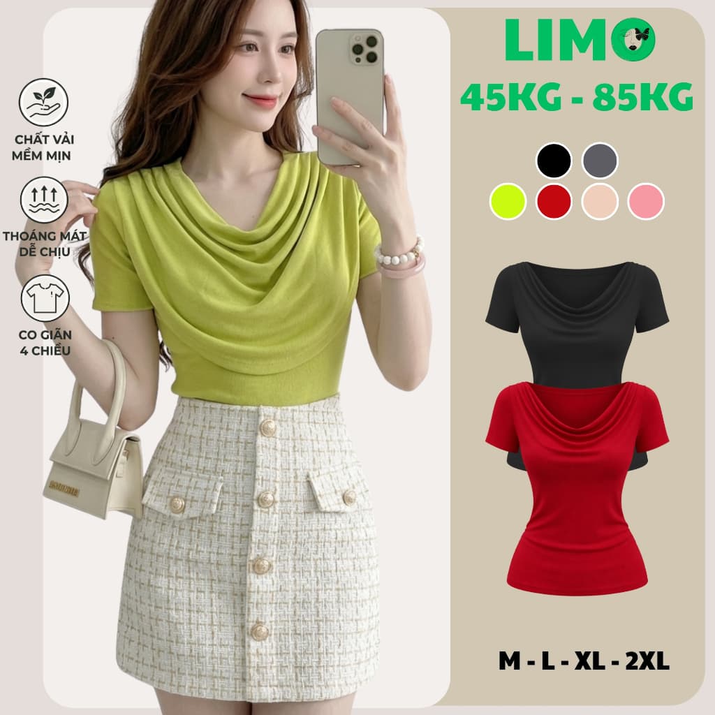 Áo Thun Nữ Bigsize Tay Ngắn Cổ Đổ Thiết Kế Dễ Thương Mặc Hè Áo Kiểu Thời Trang Nữ LiMo MS164