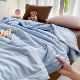 Cotton Đũi ( sẵn ôm) Set đũi chăn chần 5 món kèm ôm màu trơn Hàn Quốc basic dễ dùng 2
