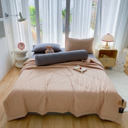 Cotton Đũi ( sẵn ôm) Set đũi chăn chần 5 món kèm ôm màu trơn Hàn Quốc basic dễ dùng 3