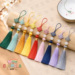 DÂY ĐỒNG TÂM KẾT CHỈ VÀNG - Móc Khóa Tua Rua Cổ Phong Đạo Cụ Chụp Ảnh Quà Tặng Treo Trang Trí 1