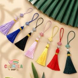 (COMBO 5) DÂY ĐỒNG TÂM KẾT CHỈ VÀNG - Móc Khóa Tua Rua Cổ Phong Đạo Cụ Chụp Ảnh Quà Tặng Treo Trang Trí 1