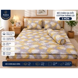 Bộ Chăn Ga Gối Cotton Thắng Lợi 5 Món 2mx2m2 Aniva Home - Ga Bọc Nệm Cotton Mềm Mịn, Thoải Mái 2