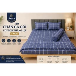 ANIVA HOME | Bộ Chăn Ga Gối Cotton Thắng Lợi 5 Món 1M6 Cao Cấp – Mềm Mại, Thoáng Mát, Thấm Hút Tốt 1