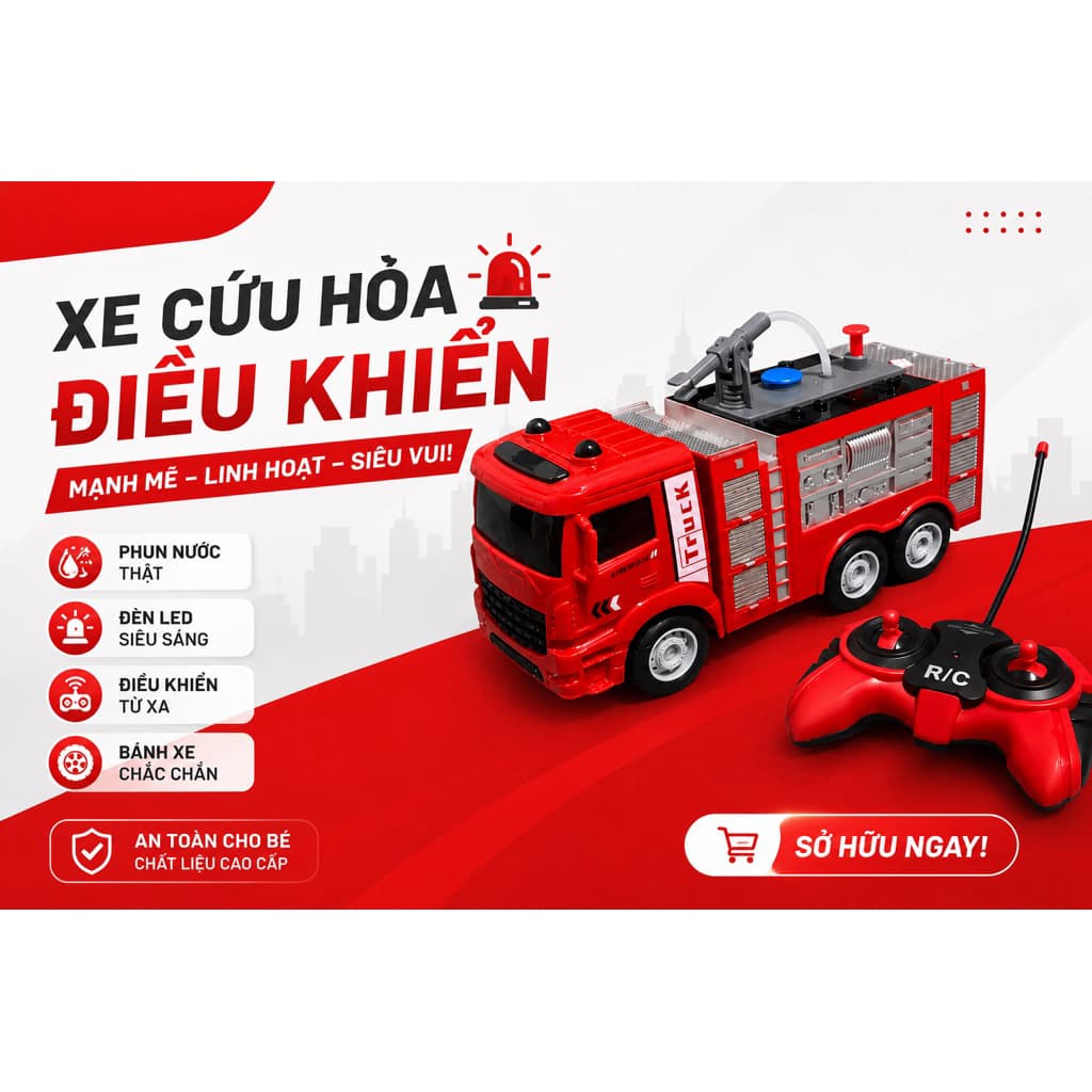 🚒 XE CỨU HỎA ĐIỀU KHIỂN TỪ XA CHO BÉ 🚒 👉 Chạy mượt – điều khiển dễ – bé mê ngay từ lần chơi đầu!