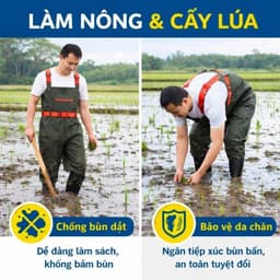 [GIÁ RẺ BẤT NGỜ] Bộ Yếm Lội Nước 2 Lớp Chống Thấm, Size 36-45, Quần Liền Ủng Quần Bảo Hộ Lao Động Đi Ruộng Bắt Cá 5