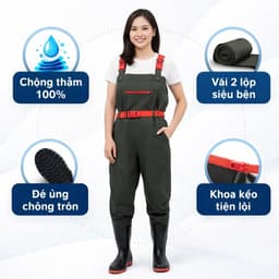 [GIÁ RẺ BẤT NGỜ] Bộ Yếm Lội Nước 2 Lớp Chống Thấm, Size 36-45, Quần Liền Ủng Quần Bảo Hộ Lao Động Đi Ruộng Bắt Cá 3