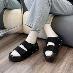Dép Sandal Nữ Quai Dán Đế Cao 4cm Đinh Tán Cực Xinh - Đi Học Đi Chơi, Chất Liệu Da Nỉ Cao Cấp 7