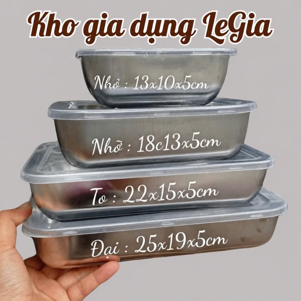 COMBO 5 Hộp inox chống rỉ 304 kèm nắp nhựa đựng đồ ăn bảo quản thực phẩm tủ lạnh đa năng